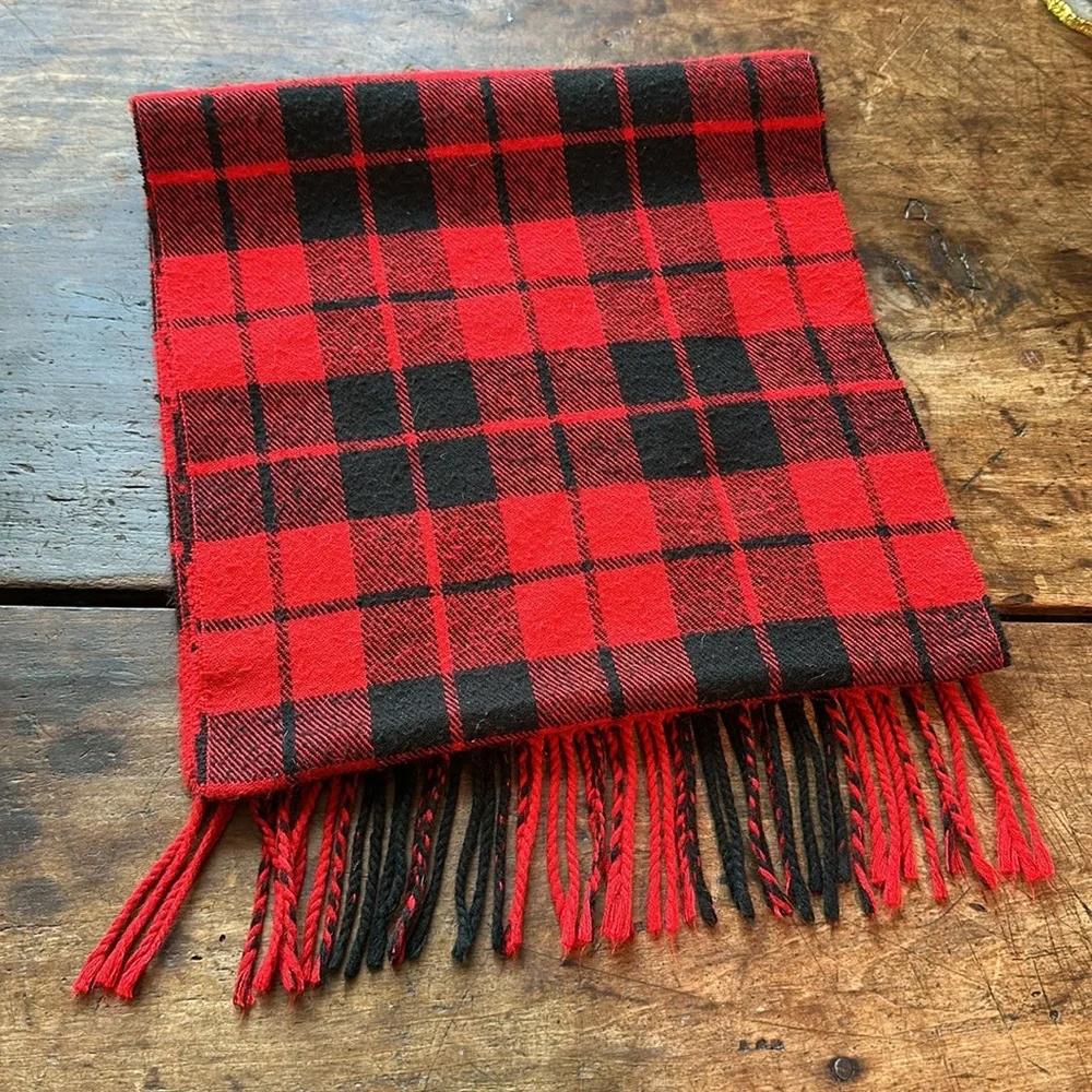 DIOR Vintage Plaid Tasseled Soft Scarf, Unisex, Red & Black